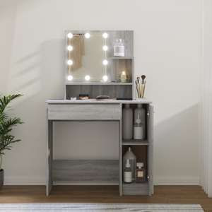 Baylah Wooden Dressing Table In Grey Sonoma Oak With LED Lights