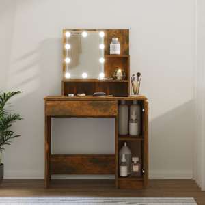 Baylah Wooden Dressing Table In Smoked Oak With LED Lights