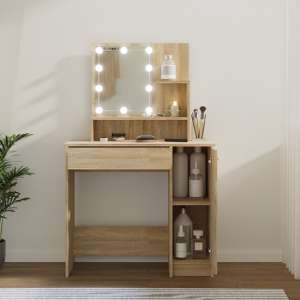 Baylah Wooden Dressing Table In Sonoma Oak With LED Lights