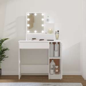 Baylah Wooden Dressing Table In White With LED Lights