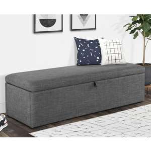 Sadzi Linen Fabric Upholstered Blanket Box In Slate Grey
