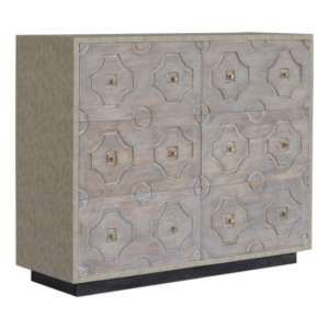 Bazaar Wooden Chest Of 6 Drawers In Acid Wash And Leatherite