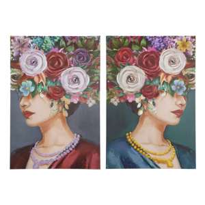 Beaty With Hat Picture Set Of 2 Canvas Wall Art In Multicolor
