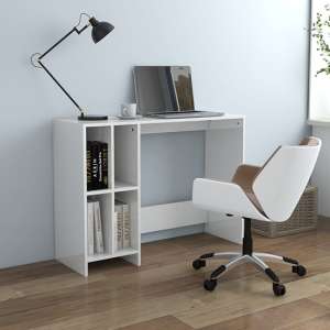 Becker High Gloss Laptop Desk With 4 Shelves In White