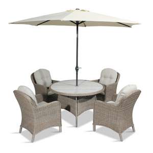 Becton Outdoor 4 Seater Dining Set With Parasol In Sand Grey