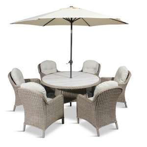 Becton Outdoor 6 Seater Dining Set With Parasol In Sand Grey