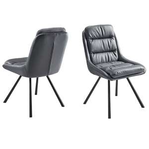 Begelly Dark Grey Faux Leather Dining Chairs In Pair