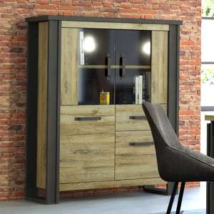 Beira Wooden Display Cabinet With 4 Doors In Oak