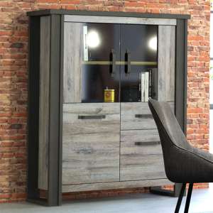 Beira Wooden Display Cabinet With 4 Doors In Robust Oak