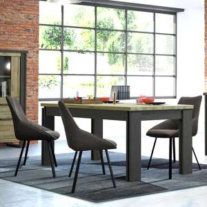 Beira Extending Oak Wooden Dining Table With 6 Grey Chairs