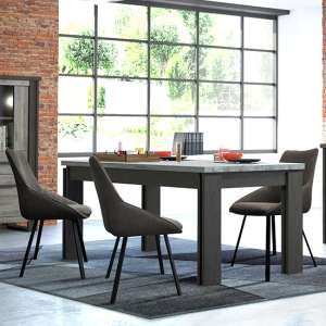 Beira Extending Robust Oak Dining Table With 6 Grey Chairs