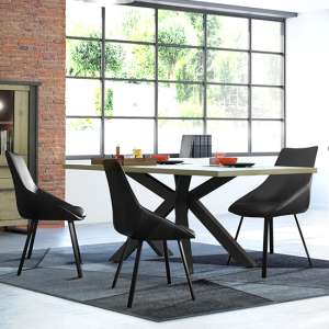 Beira Oak 180cm Wooden Dining Table With 4 Black Chairs