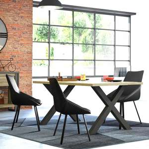 Beira Oak 200cm Wooden Dining Table With 6 Black Chairs