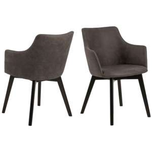 Belacon Anthracite Fabric Dining Chairs With Armrest In Pair