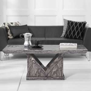 Balchor Marble Coffee Table In Grey With V Shape Base