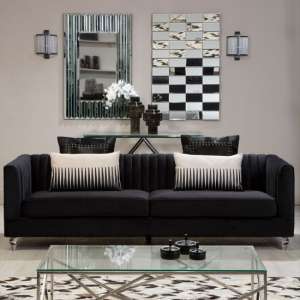 Belel Upholstered Velvet 3 Seater Sofa In Black