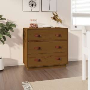 Belint Solid Pine Wood Chest Of 3 Drawers In Honey Brown