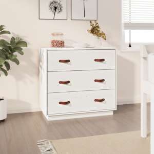 Belint Solid Pine Wood Chest Of 3 Drawers In White