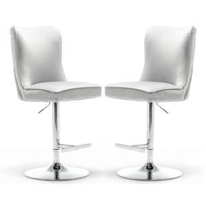 Belkon Light Grey Velvet Upholstered Gas-Lift Bar Chairs In Pair
