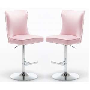 Belkon Pink Velvet Upholstered Gas-Lift Bar Chairs In Pair