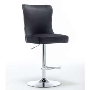 Belkon Velvet Upholstered Gas-Lift Bar Chair In Black