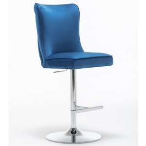 Belkon Velvet Upholstered Gas-Lift Bar Chair In Blue