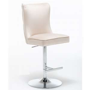 Belkon Velvet Upholstered Gas-Lift Bar Chair In Cream