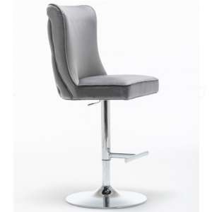 Belkon Velvet Upholstered Gas-Lift Bar Chair In Dark Grey