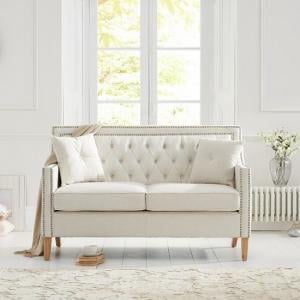 Ballark Fabric 2 Seater Sofa In Ivory With Natural Ash Legs