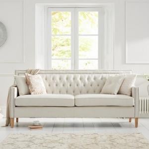 Ballark Fabric Upholstered 3 Seater Sofa In Ivory