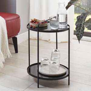 Bellvue Round Glass Top End Table With Undershelf In Black