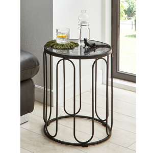 Bellvue Round Marble End Table With Metal Base In Black
