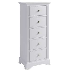 Belton Narrow Wooden Chest Of 5 Drawers In White