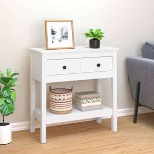 Belva Pine Wood Console Table With 2 Drawers In White