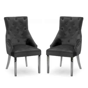Belvedere Knockerback Charcoal Velvet Dining Chairs In Pair