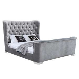 Belvedere Velvet Upholstered Super King Size Bed In Pewter