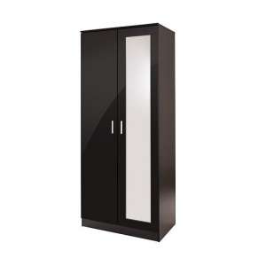 Ottershaw Mirrored Wardrobe In Black With High Gloss Fronts