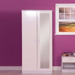 Ottershaw Mirrored Wardrobe In White With High Gloss Fronts