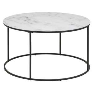 Bemidji White Marble Effect Glass Coffee Table With Black Legs