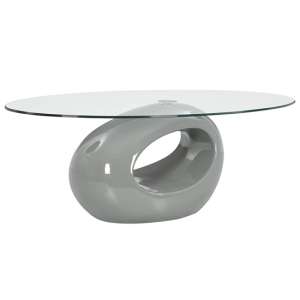 Benek Oval Glass Coffee Table With High Gloss Grey Base
