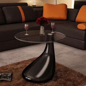 Benek Round Glass Coffee Table With High Gloss Black Base