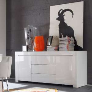 Benetti Sideboard In White High Gloss With 2 Doors And 3 Drawers