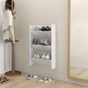 Benicia Wall High Gloss Shoe Cabinet With 3 Shelves In White