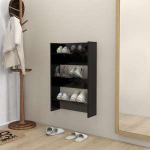 Benicia Wall Wooden Shoe Cabinet With 3 Shelves In Black