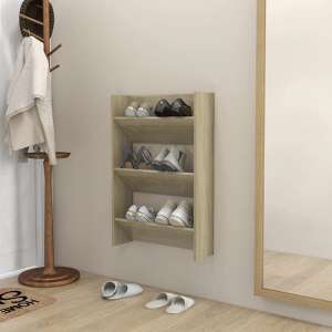 Benicia Wall Wooden Shoe Cabinet With 3 Shelves In Sonoma Oak