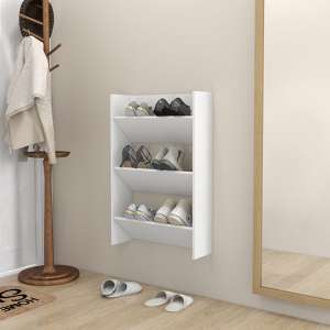 Benicia Wall Wooden Shoe Cabinet With 3 Shelves In White