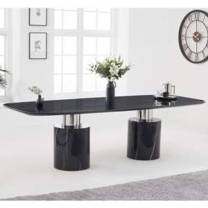 Adolane 260cm High Gloss Marble Dining Table In Black