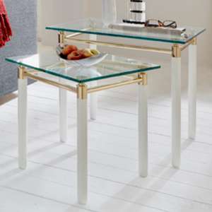 Benson Glass Set Of 2 Side Tables With White High Gloss