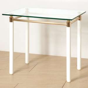 Benson Large Glass Side Table With White Gloss And Gold Legs