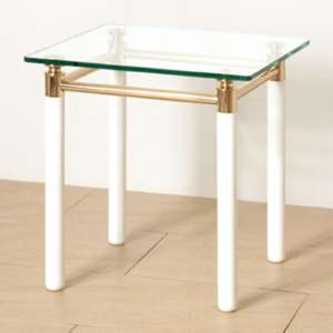 Benson Small Glass Side Table With White Gloss And Gold Legs